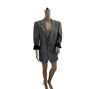 VTG RARE Burberrys London Men SZ S Blazer 100% Wool Gray Nova Check Houndstooth